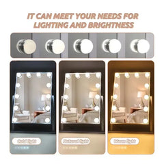 Luxury Hollywood LED Vanity Makeup Mirror 40H x 30L with Touch Sensor, 3 Color Light Modes, Adjustable Brightness & 360° Rotation for Dressing Table & Beauty Studio