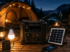 Portable Solar Power Station with 3600mAh Rechargeable Battery, 5W Wireless Speaker, FM Radio, LED Torch & Flood Light, Solar Charging, USB/TF Playback, 5V USB Output & External LED Bulb