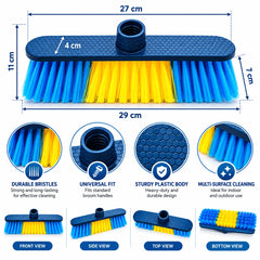 Heavy Duty 29 CM Multi-Surface Broom Head with 7 CM Dense Durable Bristles, Threaded Handle Fit & Sturdy Plastic Body