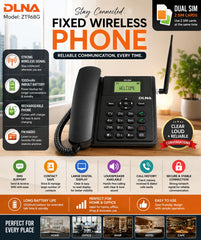 DLNA Fixed Wireless Phone with Dual UIM SIM Support, 1000mAh Inbuilt Rechargeable Battery, Large Digital Display, FM Radio, SMS, Voice Broadcast & Loudspeaker