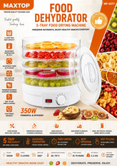 350W 5-Tray Food Dehydrator Machine with 35–70°C Adjustable Temperature Control & Food-Grade Stackable Drying Trays