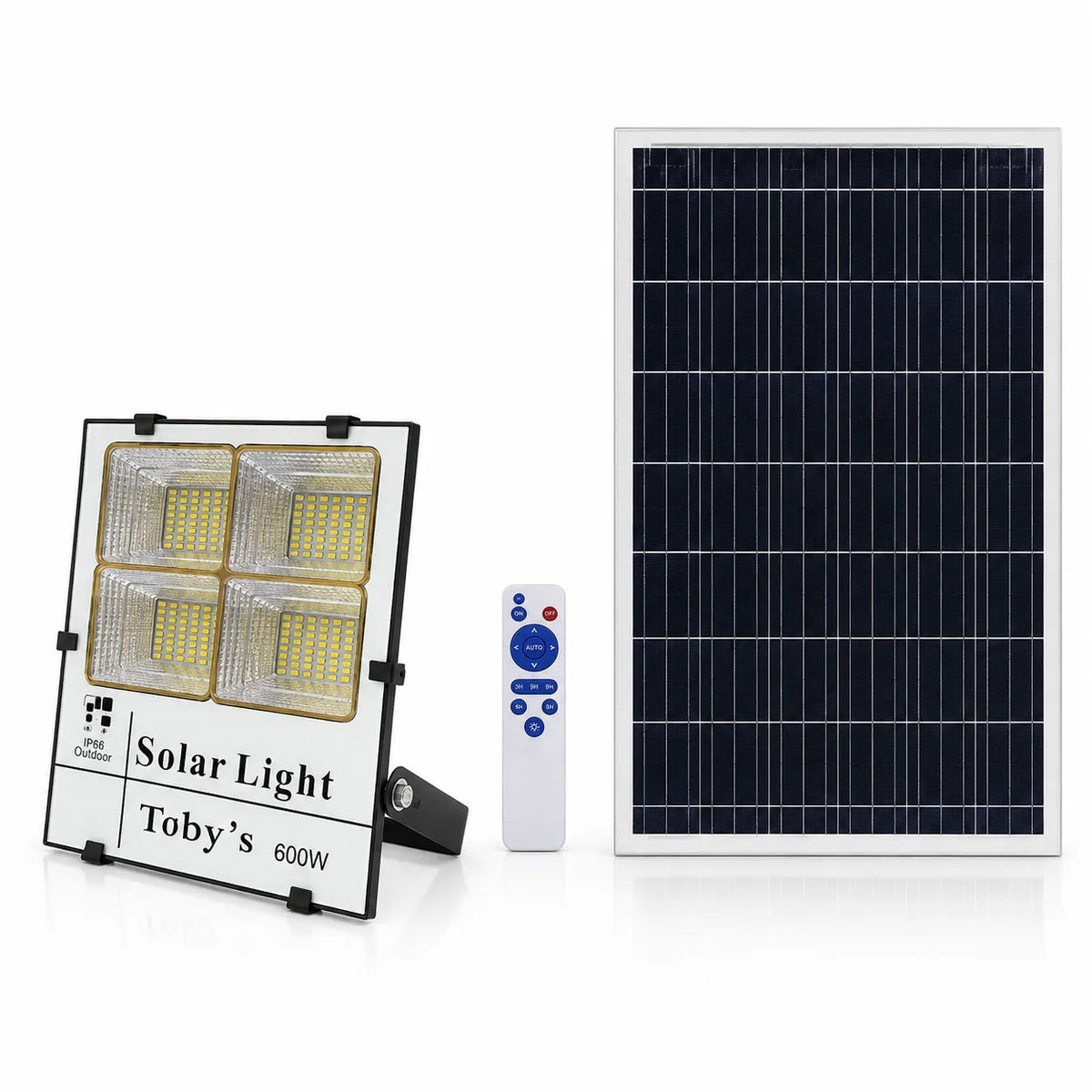 TOBY'S Solar-3S 600W Solar LED Flood Light with RC, IP65 Waterproof, 6500K Daylight, 120° Beam Angle, Outdoor Security & Garden Lighting Kit