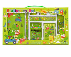 17 PCS Dinosaur Cartoon Stationery Set with Notebook, Crayons, Diary, Scale, Eraser, Sharpener, Pencils & Storage Box for Kids
