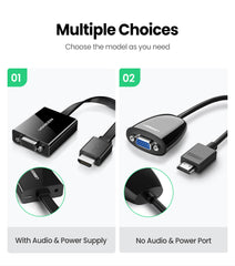 محول UGREEN HDMI إلى VGA بطول 25 سم (أسود)
