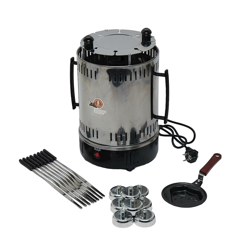 RAF Electric Vertical Rotating Charcoal Skewer Barbecue Grill - 8 Skewers & 1200W