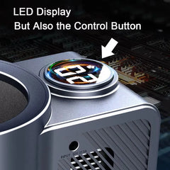 36W 12V Electric Car Heating & Cooling Cup Holder with 0–60°C Temperature Range, Digital LED Temperature Display, One-Touch Hot & Cold Switching, Thermoelectric Cooling Technology, Adjustable Telescopic Base & Car Cigarette Lighter Adapter