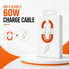 USB-C to USB-C 60W Fast Charging Cable 1M with Power Delivery, 480Mbps Data Transfer, Tangle-Resistant Design & SIM Ejector Tool