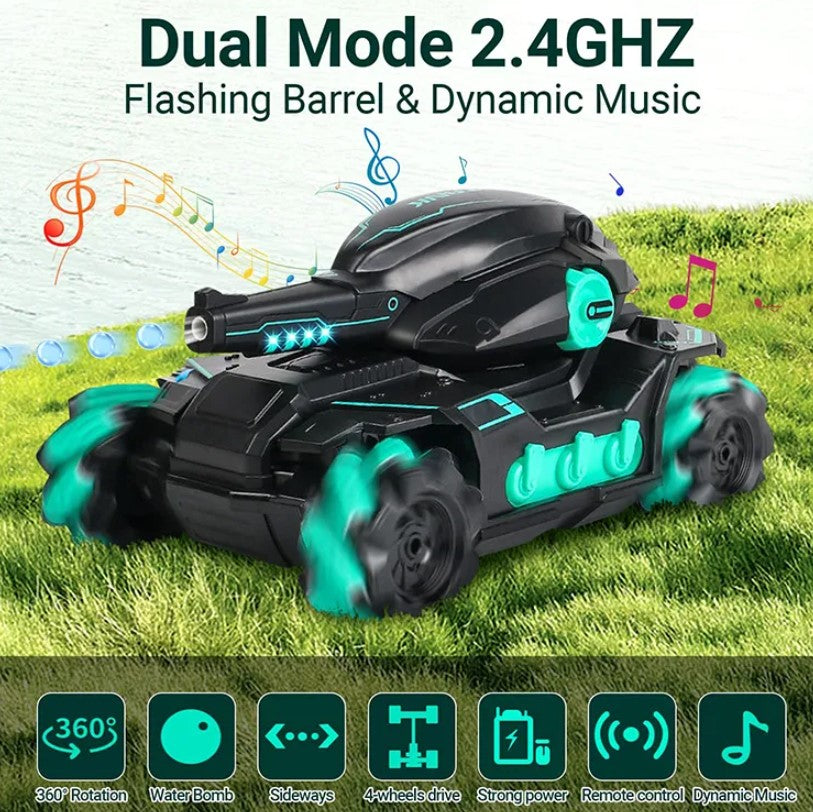 Cool High Speed Water Pellet Shooting RC Water Tank Car with All Terrain Capability - Remote and Gesture Controlled