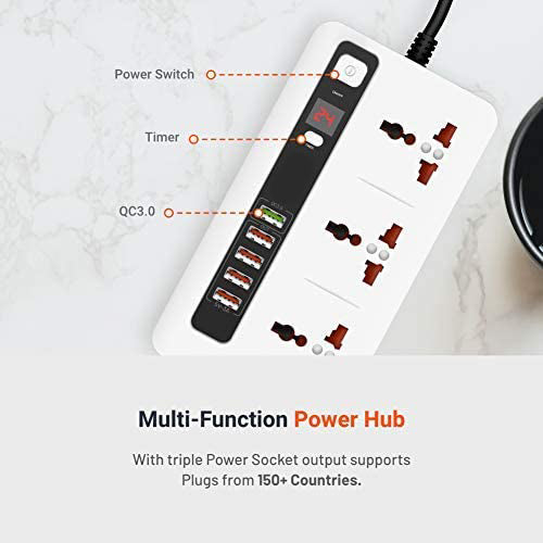 Smart Power Socket Extension Strip with 5 USB Fast Charging Ports and 3 Universal Power Sockets - 2