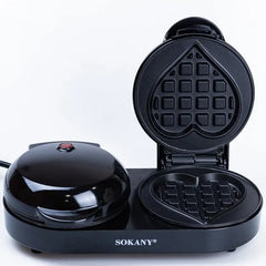 SOKANY 1100W Dual Shape Waffle Maker with Double-Sided Rapid Heating, Non-Stick Food Grade Coating, LED Indicator & Heart and Round Waffle Plates
