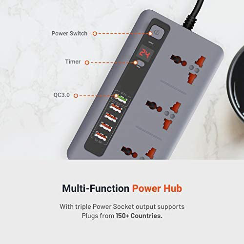 Smart Power Socket Extension Strip with 5 USB Fast Charging Ports and 3 Universal Power Sockets - 2