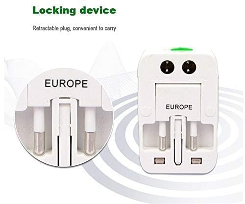 محول سفر عالمي متعدد الاستخدامات مع منفذي USB مع حماية مدمجة من زيادة التيار، متوافق مع الهواتف الذكية والأجهزة اللوحية وأجهزة الكمبيوتر المحمولة والكاميرات
