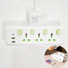 2500W Universal Multi Plug Wall Outlet Extender with 3 Universal AC Sockets, Individual Switches, 2 USB Ports & Type-C Fast Charging, Compact Wall-Mount Power Adapter with Multi Safety Protection