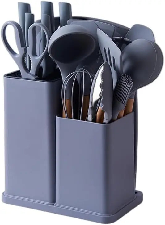 Premium 19-Piece Silicone Kitchenware & Knife Set with Cutting Board & Holding Stand