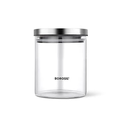 Borosil Classic Borosilicate Glass Storage Jar with Stainless Steel Lid, Microwave Oven & Freezer Safe Food Container