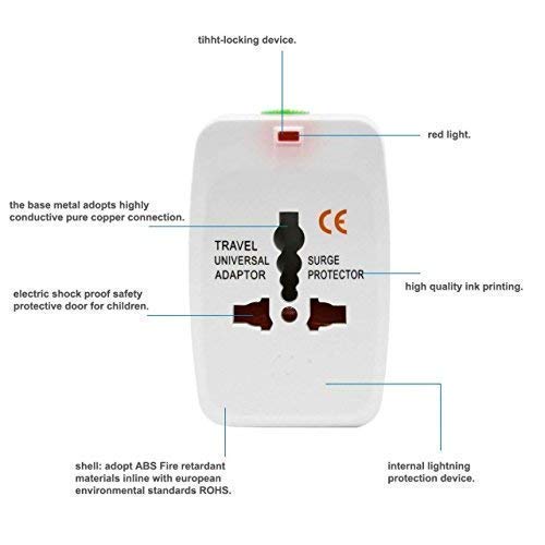 محول سفر عالمي متعدد الاستخدامات مع منفذي USB مع حماية مدمجة من زيادة التيار، متوافق مع الهواتف الذكية والأجهزة اللوحية وأجهزة الكمبيوتر المحمولة والكاميرات