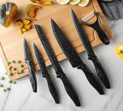 Swiss Gold 6-Piece Premium Stainless Steel Kitchen Knife Set with Non-Stick Blades, Ergonomic Anti-Slip Handles & Y-Peeler