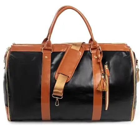 Stylish 2-in-1 Leather Travel Duffel Bag & Garment Hanger with Shoe Compartment