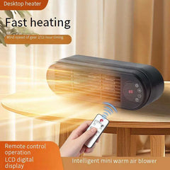 Personal Portable PTC Mini Heater with LCD Display, Intelligent Temperature Control, Remote Control & 12-Hour Timer for Bedroom, Study, and Bathroom - 1000W