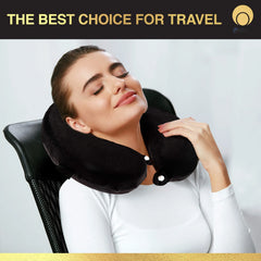 Premium Ergonomic Memory Foam Travel Neck Pillow with Therapeutic Neck Support, Soft Washable Hypoallergenic Fleece Cover & Snap Button Closure for Plane, Car, Bus, Train, Office & Home - 23 x 30 cm