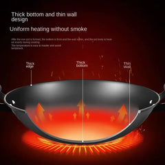 47 CM Large Uncoated Cast Iron Wok with Lid, Dual Handles, Thick Bottom & Even Heating for Frying, Stir-Frying, Stewing & Deep-Frying