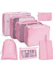 8-Piece Travel Luggage Organizer Packing Cube Set with Waterproof Polyester, Breathable Mesh, Shoe Bag, Underwear Bag, Laundry Bag & Wash Bag