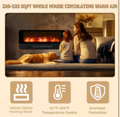2-in-1 Wall Mounted & Freestanding Electric Fireplace Heater with Remote Control - 2000W with Overheat Protection, Quiet Operation & Adjustable Thermostat for Bedrooms, Living Rooms