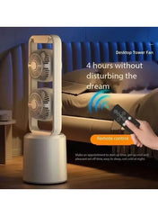 Dual-Layer 3D Air Loop Rechargeable Pedestal Tower Fan with RC, 350° Wide Oscillation, DC Variable Frequency Motor, 4 Wind Modes, 5 Timer Settings & Ultra-Quiet Portable Cooling Fan