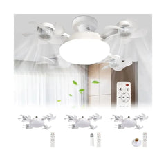 60W 4-Head Foldable LED Ceiling Fan Light with RC, E27 Screw Base, Adjustable Fan Speed, Dimmable Brightness & 3-Color Lighting