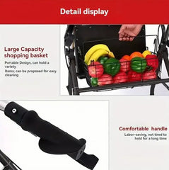 Foldable 3-in-1 Walker with Seat & Shopping Basket, Height Adjustable Rollator with Dual Handbrake System, Reinforced Frame, Comfortable Backrest & Large Storage Capacity for Elderly Support