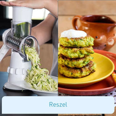 3-in-1 Manual Rotary Vegetable Slicer & Cheese Grater with 3 Stainless Steel Drum Blades, 12X Fast Cutting, Hand Crank, Food Pusher & Non-Slip Suction Base