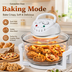12L Glass Bowl Convection Oven with 1300W Power, 360° Hot Air Cooking, Timer Control, Temperature Adjustment & Multi-Function Roasting, Baking, Grilling, Steaming and Reheating