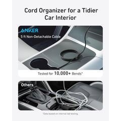شاحن السيارة اللاسلكي Anker MagGo بقوة 15 وات (وسادة، كابل USB-C مدمج بطول 5 أقدام) مع شاحن سيارة بقوة 25 وات باللون الأسود