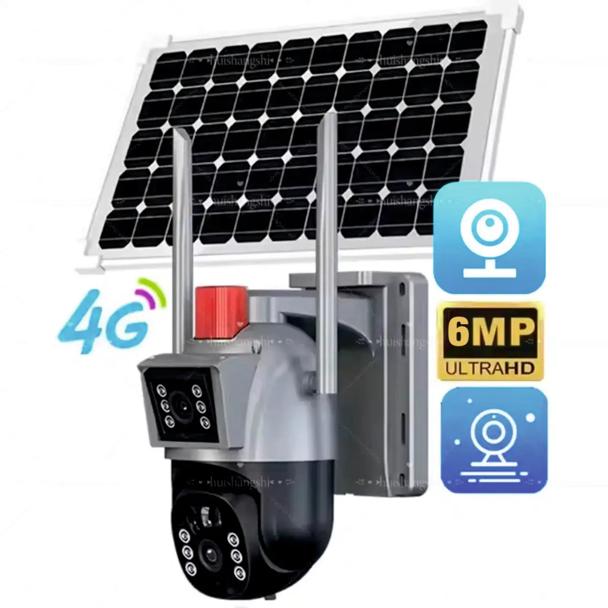 كاميرا مراقبة لاسلكية خارجية بالطاقة الشمسية 4G بعدسة مزدوجة 6 ميجابكسل (3MP+3MP) مع مستشعر حركة PIR، تتبع بشري، رؤية ليلية PTZ عالية الدقة، مقاومة للماء IP66 وصوت ثنائي الاتجاه - صندوق مفتوح / منتج جديد