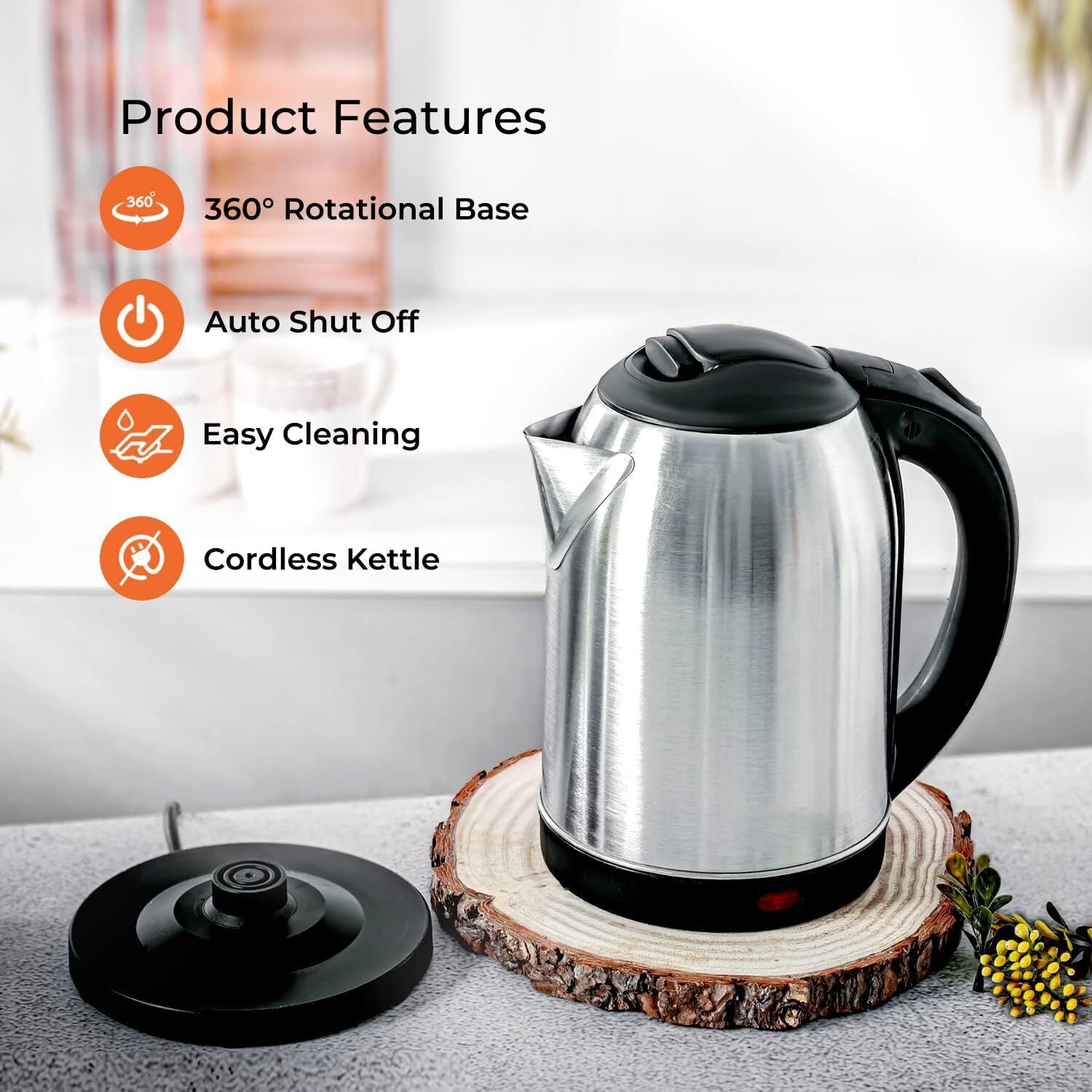 Emjoi 1.8L Elegant Electric Steel Kettle with Boil Dry Protection and Easy Cleaning - 1500W
