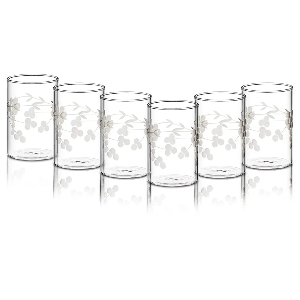 Borosil Berry Glass Set of 6 - 350 ml | Crystal Clear Scratch Resistant Microwave Freezer Safe Drinkware