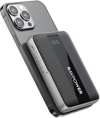 RAVPower 10000mAh Magnetic Power Bank, 20W PD Fast Charging, 15W Qi2 Wireless Charger, Ultra Slim Portable Charger with Foldable Kickstand, Compatible iPhone, PB1217