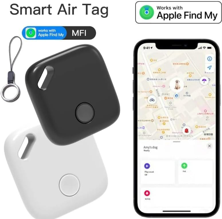 جهاز تعقب ذكي لاسلكي بتقنية البلوتوث مع خاصية البحث عن الدعم من Apple - جهاز تحديد موقع المفاتيح ضد الضياع، ومحدد موقع الحيوانات الأليفة وكبار السن مع خاصية اكتشاف السقوط، وتحديد المواقع الجغرافية، ونطاق 50 مترًا