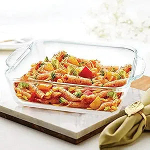 Borosil Square Borosilicate Glass Baking and Serving Dish with Handles, Microwave Oven Safe Heat Resistant Cookware
