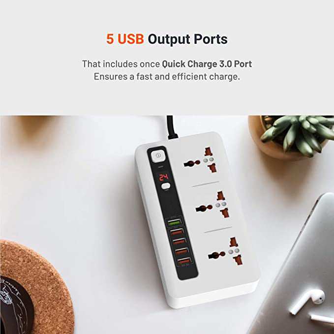 Smart Power Socket Extension Strip with 5 USB Fast Charging Ports and 3 Universal Power Sockets - 2