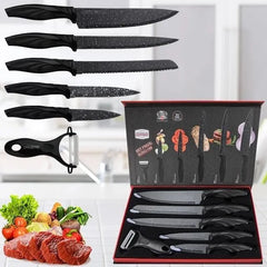 Swiss Gold 6-Piece Premium Stainless Steel Kitchen Knife Set with Non-Stick Blades, Ergonomic Anti-Slip Handles & Y-Peeler