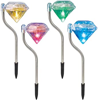 Pack of 4 LED Color Changing Solar Power Diamond Shaped Garden light.
