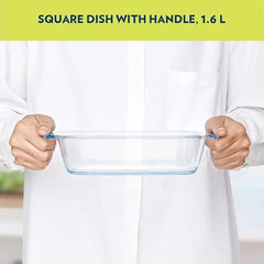 Borosil Square Borosilicate Glass Baking and Serving Dish with Handles, Microwave Oven Safe Heat Resistant Cookware