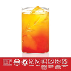 Borosil Creeper Vision Glass Set of 6 - 350 ml |  Borosilicate Glasses with Leaf Etching, Microwave and Freezer Safe