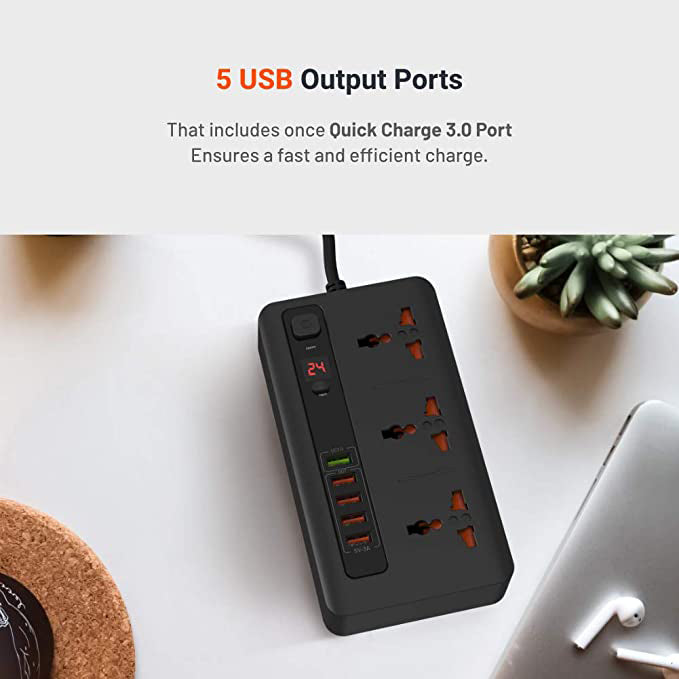 Smart Power Socket Extension Strip with 5 USB Fast Charging Ports and 3 Universal Power Sockets - 2
