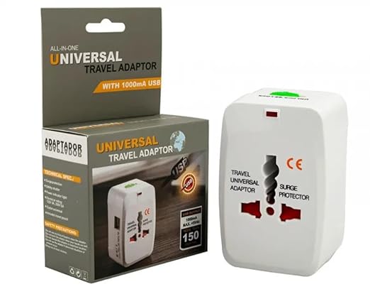 محول سفر عالمي متعدد الاستخدامات مع منفذي USB مع حماية مدمجة من زيادة التيار، متوافق مع الهواتف الذكية والأجهزة اللوحية وأجهزة الكمبيوتر المحمولة والكاميرات