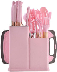 Premium 19-Piece Silicone Kitchenware & Knife Set with Cutting Board & Holding Stand
