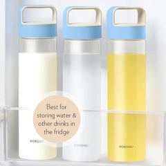 Borosil Neo 550ml Borosilicate Glass Water Bottle with Leakproof Airtight Lid, Fridge Safe Wide Mouth Clear Bottle