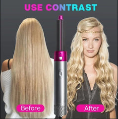 1000W 5-in-1 Hot Air Brush Hair Styler Set with 4 Styling Attachments, 30mm Spiral Curler, Blower, Curler Brush, Multi-Function Brush, 3 Heat Settings & UK Plug