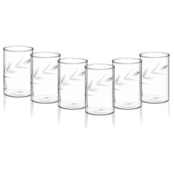 Borosil Creeper Vision Glass Set of 6 - 350 ml |  Borosilicate Glasses with Leaf Etching, Microwave and Freezer Safe